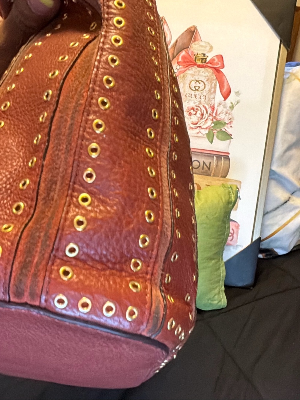 Michael Kors Astor Burgundy Pebbled Leather Grommet Tassel Shoulder Bag - Picture 2 of 16